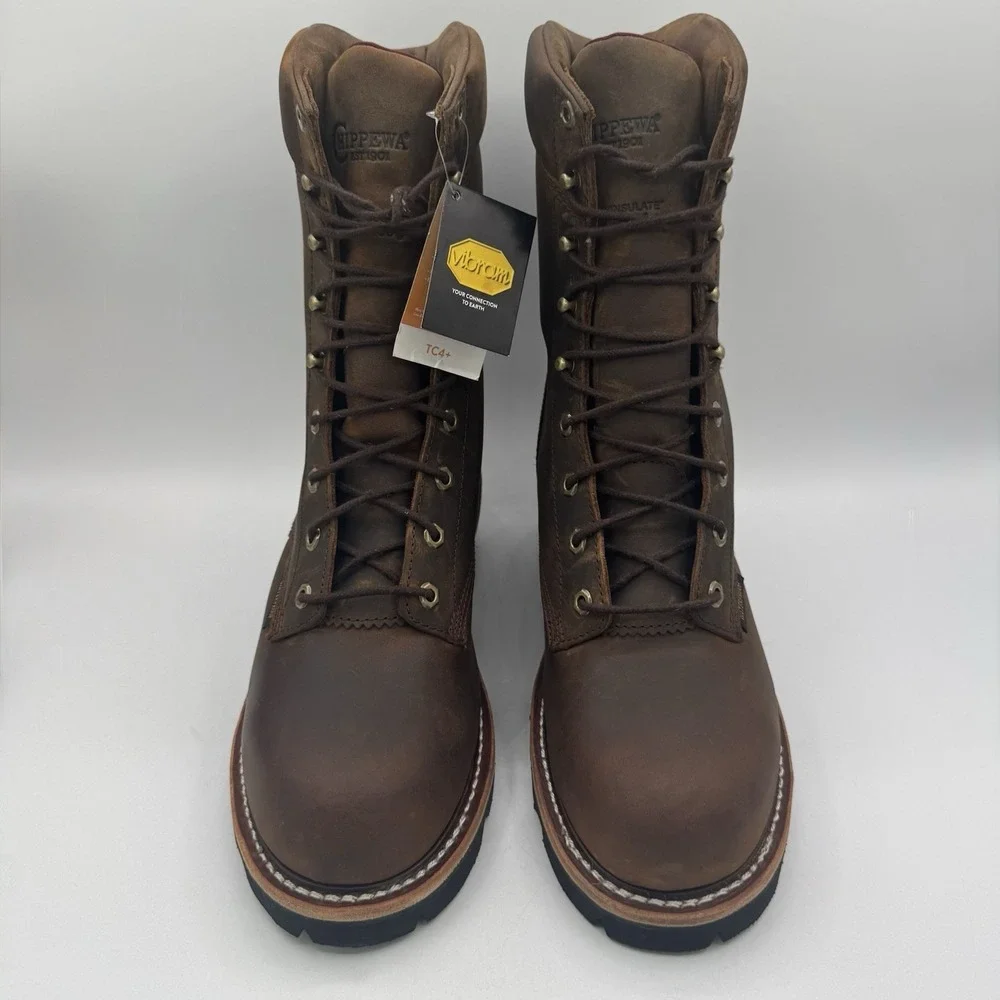 Chippewa Logger Boots Men's Size 11 E Wide Tan Waterproof Leather Steel Toe